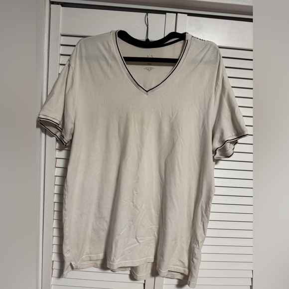 Cream V-Neck T-Shirt with Black Trim - Picture 1 of 5
